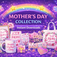 Mother’s Day digital downloads collection featuring floral designs, gifts, and instant download graphics for moms