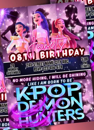 KPOP Demon Hunters Birthday invitation | Kpop Anime Invite | Birthday Card for Kids | EDITABLE K Pop Birthday Invitation | Unique Design