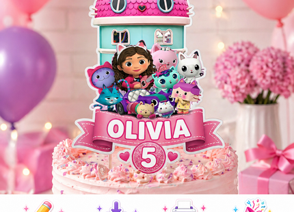 Gabby Dollhouse Canva Editable Printable Cake Topper SVG PNG