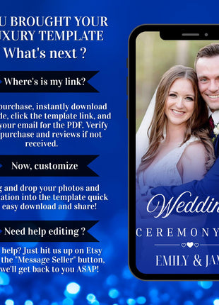 Digital Animated Wedding Invitation Template, Digital Invitation Editable, Canva Template, White, Blue Theme, luxury invite Template