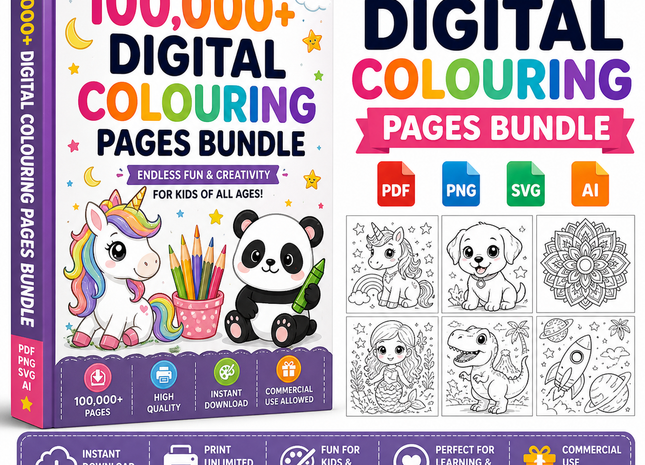 100,000+ Digital Coloring Pages Bundle PDF PNG SVG AI Files