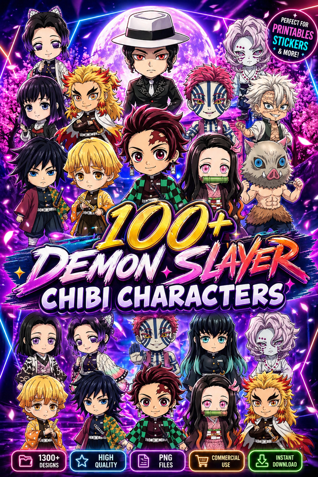 100+ Chibi Anime Demon Slayer PNG Bundle | 4K Anime DPI