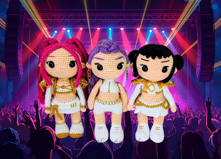 🎤 KPOP Demon Hunters Crochet Pattern Bundle – Rumi, Zoey & Mira Chibi Dolls