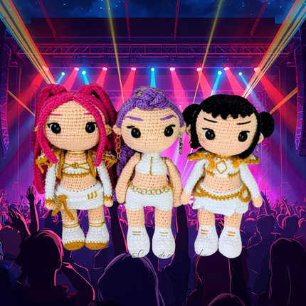 🎤 KPOP Demon Hunters Crochet Pattern Bundle – Rumi, Zoey & Mira Chibi Dolls