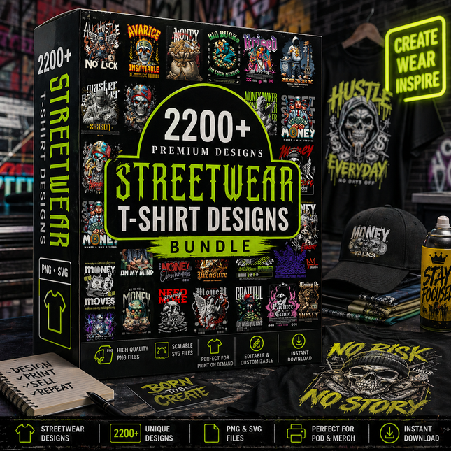 2200+ Streetwear T-Shirt Designs Bundle: PNG, SVG