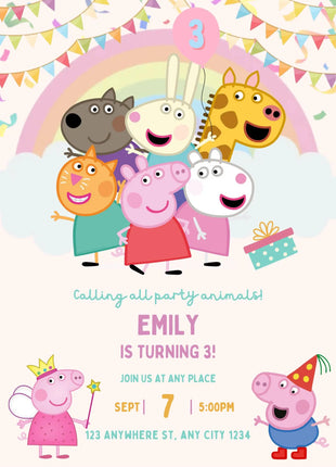 Peppa Pig Birthday Party Invitation- editable/customizable