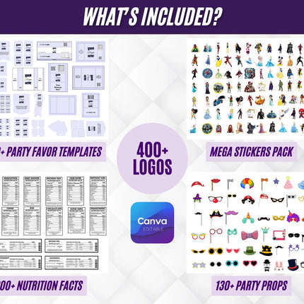 98000+ Party Favor Templates Bundle, Party favor, Canva Party favor templates, Chip Bag Template, Birthday Party Mockups, Ring Pop Templates