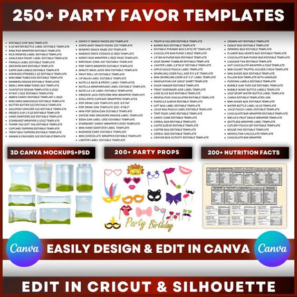 98500+ Party Favor Templates Bundle , Water Bottle Labels, Chip Bag Template, party favors, Chocolate Bar, Capri Sun Labels, Nutrition Facts