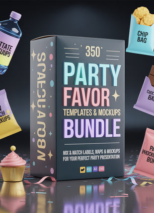 DIY your party favors with this editable Canva set! Chip bags, banners, invites & more—perfect for birthdays & showers.
