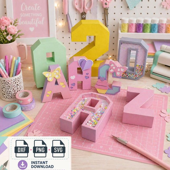 3D Letters SVG Bundle Shaker and Non Shaker A-7 0-9 3D Letters svg template SVG 3D letters for Cricut Silhouette Cameo Laser cutting machine