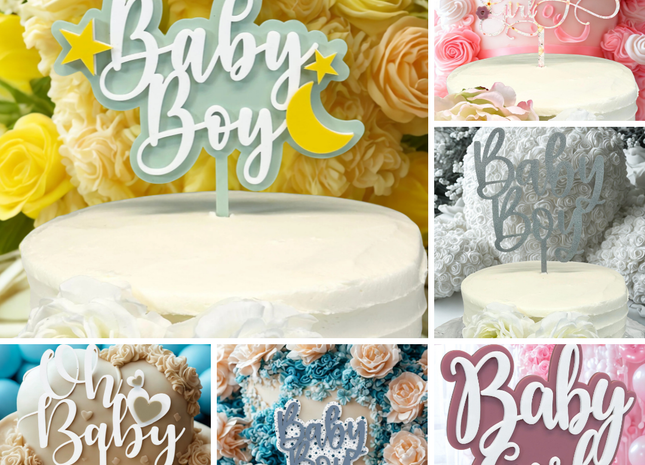 12 Baby Shower Cake Topper SVG Bundle for Laser Cutting