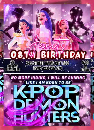 KPOP Demon Hunters Birthday invitation | Kpop Anime Invite | Birthday Card for Kids | EDITABLE K Pop Birthday Invitation | Unique Design