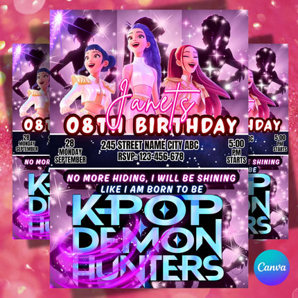 KPOP Demon Hunters Birthday invitation | Kpop Anime Invite | Birthday Card for Kids | EDITABLE K Pop Birthday Invitation | Unique Design
