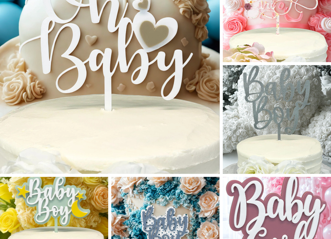 12 Baby Shower Cake Topper SVG Bundle for Laser Cutting