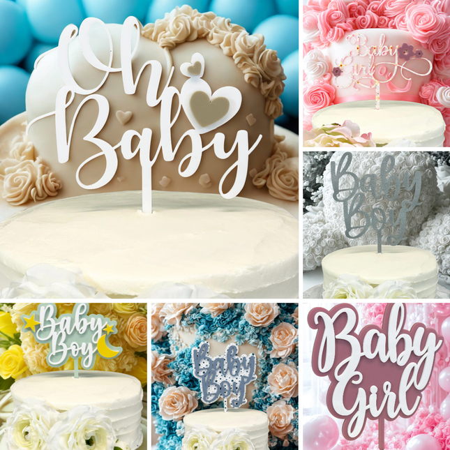 12 Baby Shower Cake Topper SVG Bundle for Laser Cutting