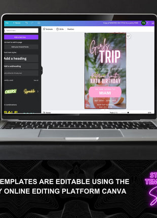 Digital Girls Trip Itinerary Invitation, Animated Birthday Weekend Travel Itinerary, Vacation Schedule Trip, Edit Schedule Planner Template