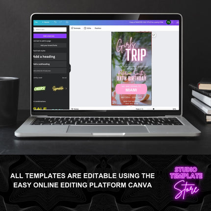 Digital Girls Trip Itinerary Invitation, Animated Birthday Weekend Travel Itinerary, Vacation Schedule Trip, Edit Schedule Planner Template