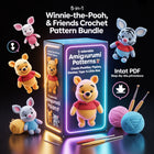 5 in 1 Winnie the Pooh, Piglet, Donkey, Tiger and Little Roo Crochet Pattern- Amigurumi Crochet Pattern- Animal Toy Crochet- Pattern English