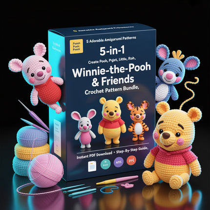 5 in 1 Winnie the Pooh, Piglet, Donkey, Tiger and Little Roo Crochet Pattern- Amigurumi Crochet Pattern- Animal Toy Crochet- Pattern English