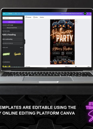 Digital Halloween Party Invitation, Animated Scull Pumpkin Party Video Invite, Gothic Rose Horror eCard, Self Editable DIY Template eCard