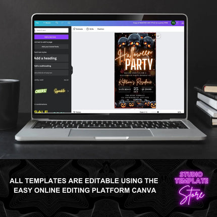 Digital Halloween Party Invitation, Animated Scull Pumpkin Party Video Invite, Gothic Rose Horror eCard, Self Editable DIY Template eCard