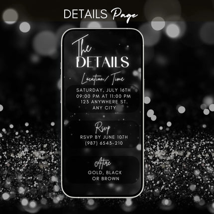 Digital 15th Birthday Video Invitation – Silver Glitter | Editable Canva Template