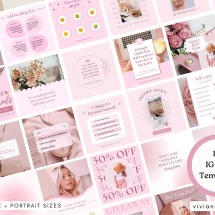 270 Pink Instagram Templates | Pink Social Media Templates| Boho Canva Templates | Instagram Post and story Templates | Engagement templates
