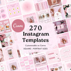 270 Pink Instagram Templates | Pink Social Media Templates| Boho Canva Templates | Instagram Post and story Templates | Engagement templates