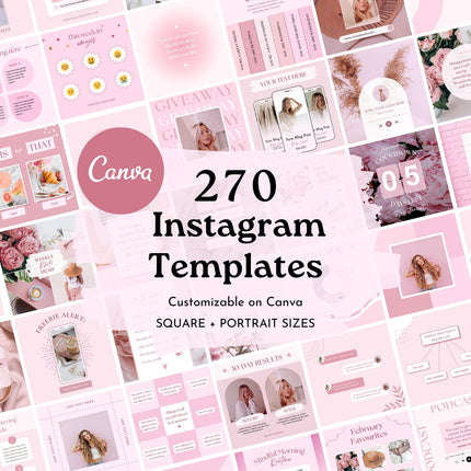 270 Pink Instagram Templates | Pink Social Media Templates| Boho Canva Templates | Instagram Post and story Templates | Engagement templates
