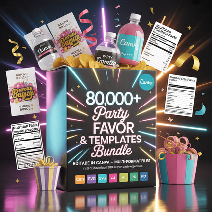 80000+ Party Favor Templates Bundle, Party Favor Logo, Water Bottle Labels, Chip Bag Template, party favours, Chocolate Bar, Party Templates