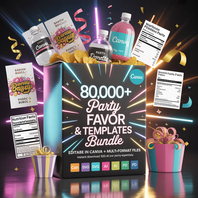 80000+ Party Favor Templates Bundle, Party Favor Logo, Water Bottle Labels, Chip Bag Template, party favours, Chocolate Bar, Party Templates