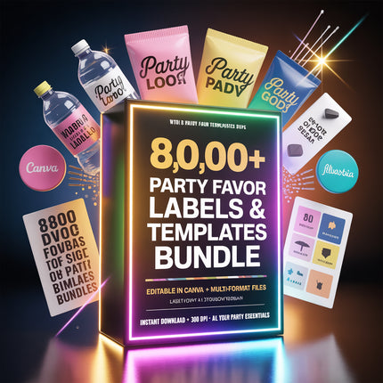 80000+ Party Favor Templates Bundle, Party Favor Logo, Water Bottle Labels, Chip Bag Template, party favours, Chocolate Bar, Party Templates