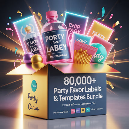 80000+ Party Favor Templates Bundle, Party Favor Logo, Water Bottle Labels, Chip Bag Template, party favours, Chocolate Bar, Party Templates