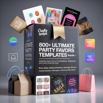 Party Favor Templates Bundle Party Canva Editable Favors Gift Chip Bag Templates party favor box baby shower party kids