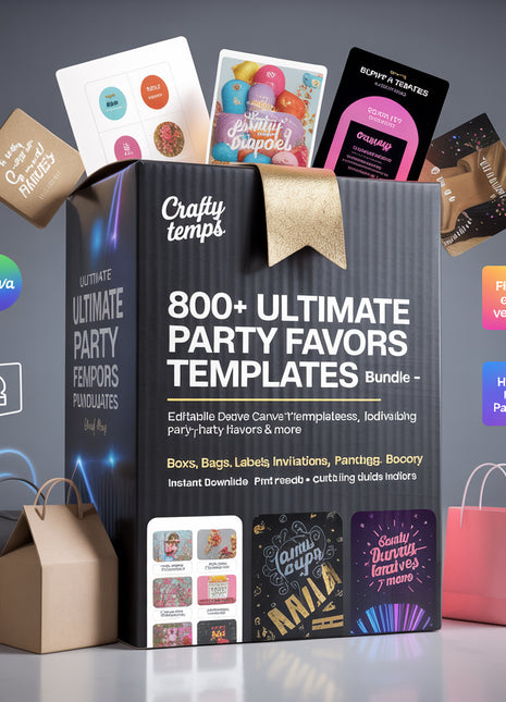 840 Party Favor Templates Bundle Party Canva Editable Favors Gift Chip Bag Templates party favor box baby shower party kids