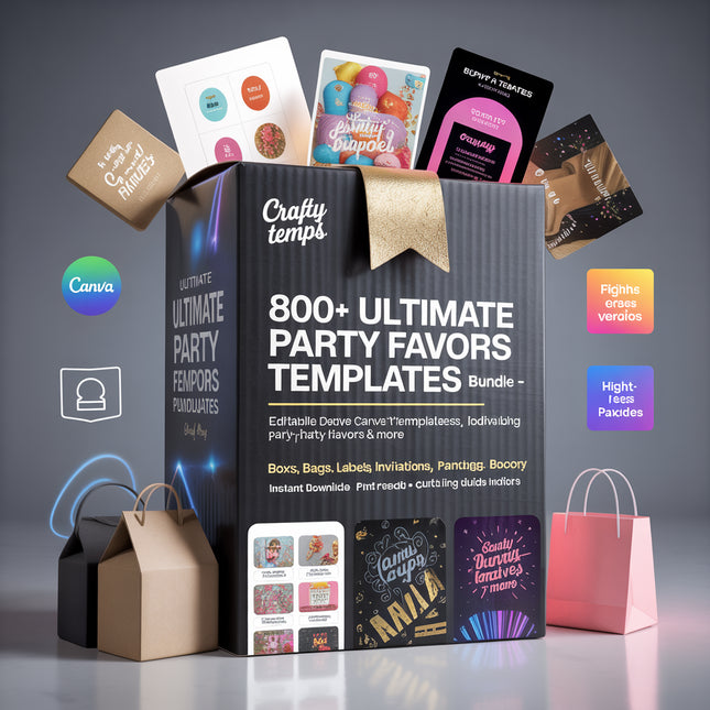 Party Favor Templates Bundle Party Canva Editable Favors Gift Chip Bag Templates party favor box baby shower party kids