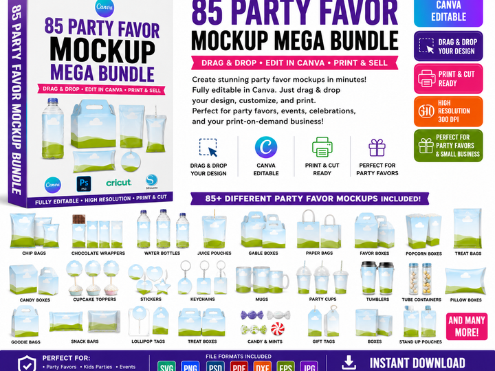 Party Favor Mockup Bundle Canva | 85 Templates – Crafty Temps