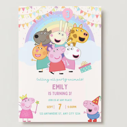 Peppa Pig Birthday Party Invitation – 3 Designs in 1 Pack