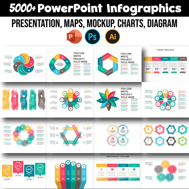 5000 PowerPoint Template Bundle Fully Editable Templates | Infographics PowerPoint Templates | Presentation Template | PPTX Infographics