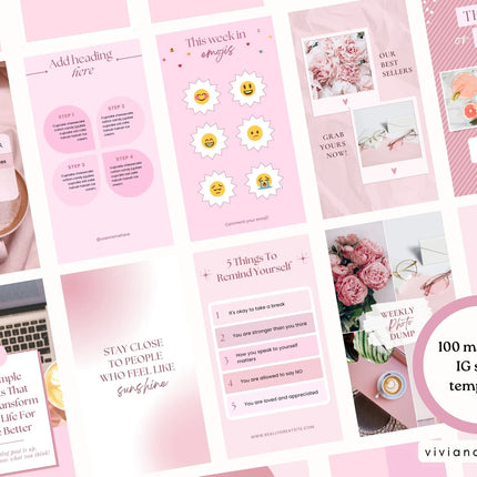 270 Pink Instagram Templates | Pink Social Media Templates| Boho Canva Templates | Instagram Post and story Templates | Engagement templates