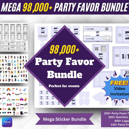 98000+ Party Favor Templates Bundle, Party favor, Canva Party favor templates, Chip Bag Template, Birthday Party Mockups, Ring Pop Templates