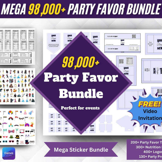 98000+ Party Favor Templates Bundle, Party favor, Canva Party favor templates, Chip Bag Template, Birthday Party Mockups, Ring Pop Templates