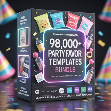 98000+ Party Favor Templates Bundle, Party favor, Canva Party favor templates, Chip Bag Template, Birthday Party Mockups, Ring Pop Templates