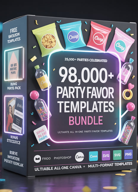 98000+ Party Favor Templates Bundle, Party favor, Canva Party favor templates, Chip Bag Template, Birthday Party Mockups, Ring Pop Templates