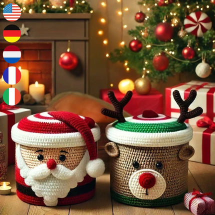Christmas boxes Santa and Rudolph crochet patterns, christmas gift box, xmas crochet patterns, santa crochet, rudolph crochet, Multilanguage
