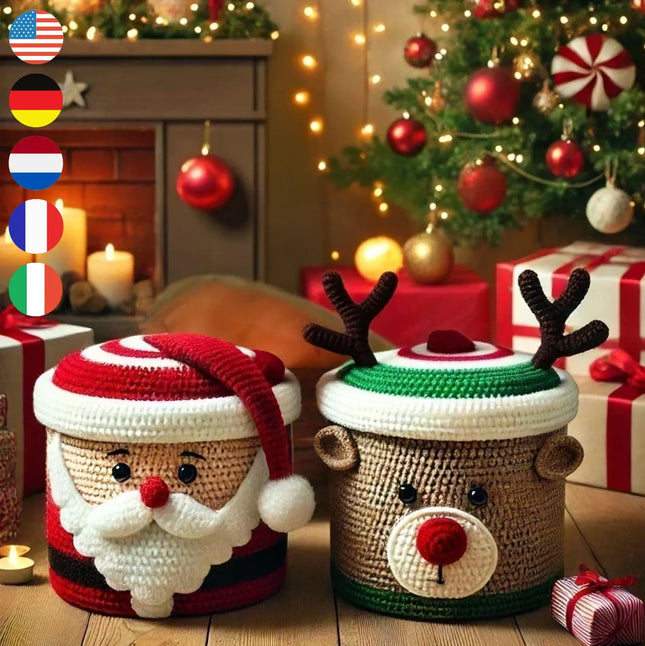 Christmas boxes Santa and Rudolph crochet patterns, christmas gift box, xmas crochet patterns, santa crochet, rudolph crochet, Multilanguage