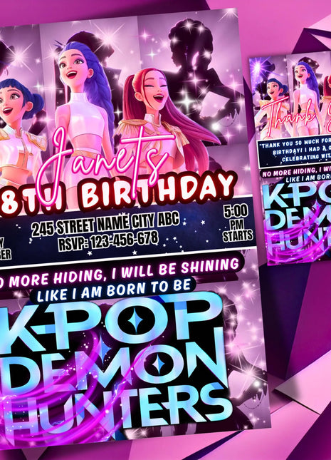 KPOP Demon Hunters Birthday invitation | Kpop Anime Invite | Birthday Card for Kids | EDITABLE K Pop Birthday Invitation | Unique Design