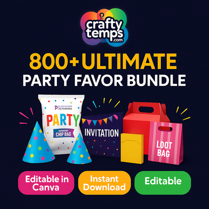 Party Favor Templates Bundle Party Canva Editable Favors Gift Chip Bag Templates party favor box baby shower party kids