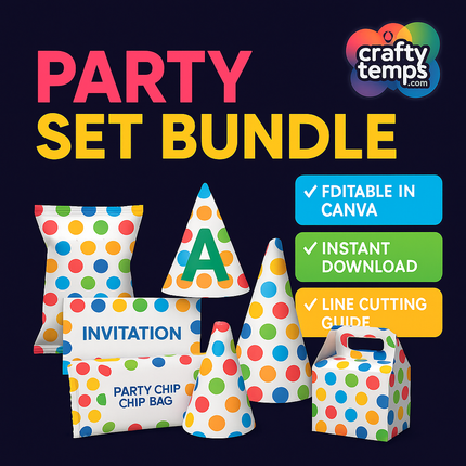 Party Favor Set Templates Bundle Party Canva Editable Favors Gift Chip Bag Templates party favor box baby shower party kids