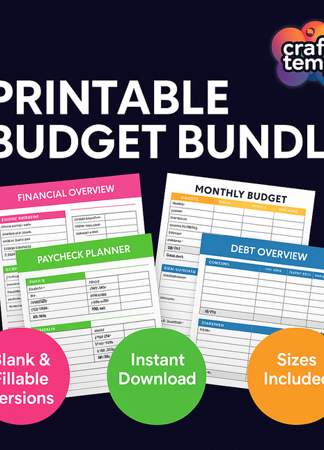 PRINTABLE Finance Planner, Budget Bundle, Debt Payoff Bundle, Savings Tracker, Spending Expense Tracker, Budget Templates, Colorful Modern